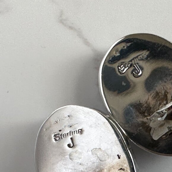 Vintage Native American Navajo Sterling Silver Blue Lace Agate Clip On Earrings - Picture 4 of 7